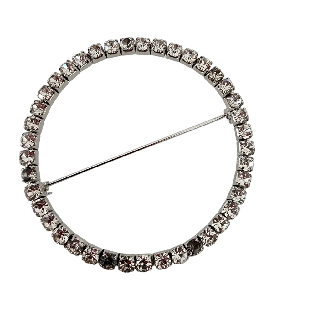 Vintage Brooch Pin Rhinestone circle brooch silver tone